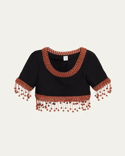 Rosie Assoulin Return Of The Mac(rame) Crop Top In Black