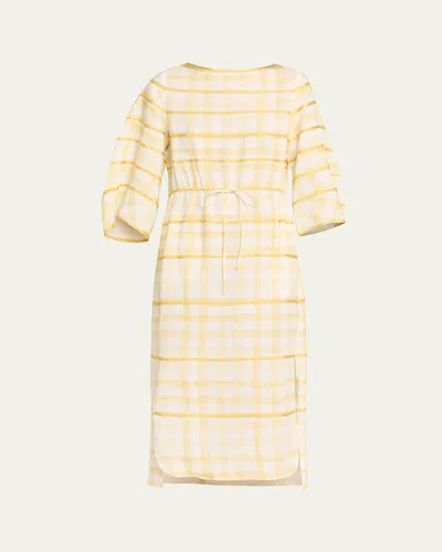 Rosie Assoulin Ribbon-embellished Plaid Midi Caftan In Neutral