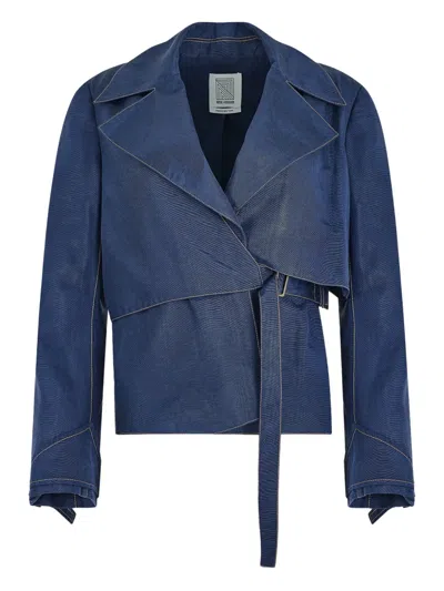 Rosie Assoulin Ridged Moiré Belted Jacket In Blue