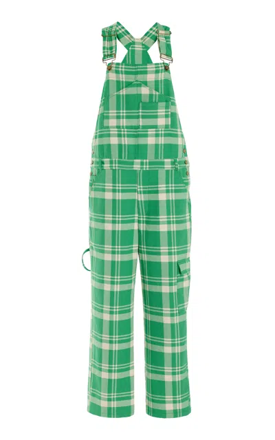 Rosie Assoulin Rosie's Plaid Cotton Overalls In Green