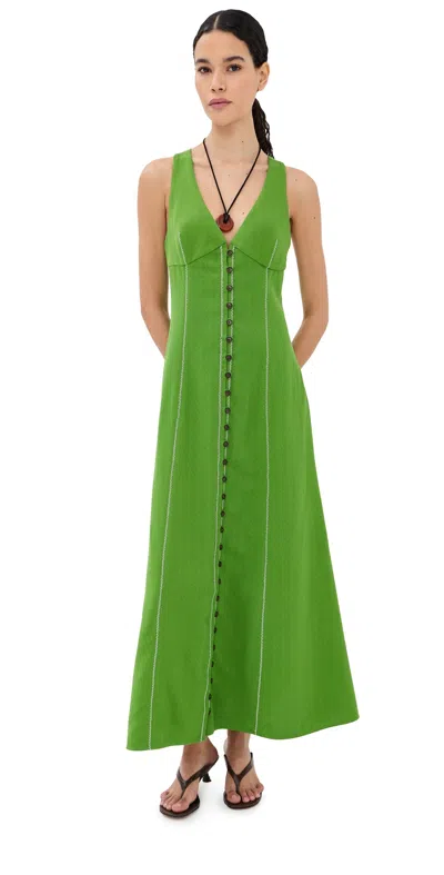 Rosie Assoulin Row; Row; Row Your Buttons Dress In Green