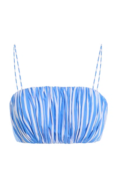 Rosie Assoulin Ruched Bandeau Cotton Top In Blue