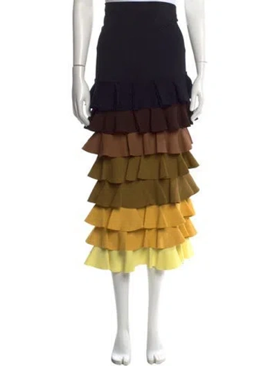 Pre-owned Rosie Assoulin Ruffle Embellishment Long Skirt In Black/yellow
