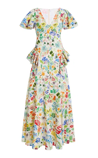 Rosie Assoulin Ruffled At The Hip Cotton-silk Gown In Multi