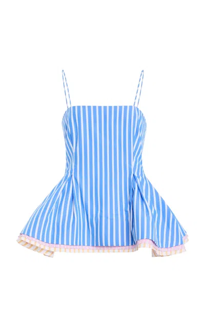 Rosie Assoulin Ruffled Peplum Cotton Top In Blue
