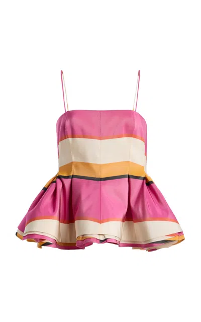 Rosie Assoulin Ruffled Peplum Silk Top In Multi