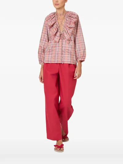 Rosie Assoulin Ruffled Plaid Blouse In Pink