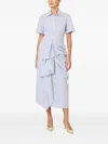 Rosie Assoulin Gathered Ruffle Striped Cotton Midi Shirtdress In Blue