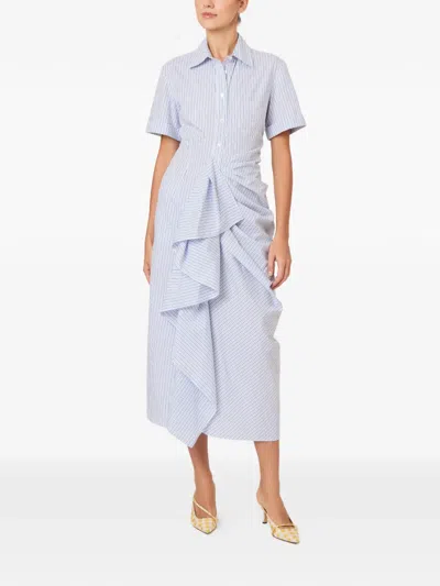 Rosie Assoulin Ruffled-detail Striped Dress In Blue