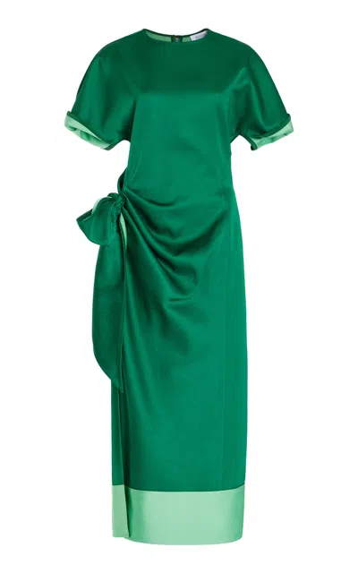 Rosie Assoulin Sash & Slit Tie-detailed Satin Midi Dress In Green
