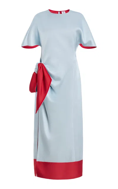 Rosie Assoulin Sash & Slit Satin Midi Dress In Blue