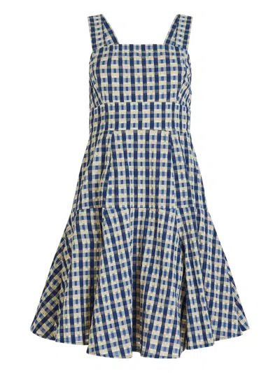 Rosie Assoulin Seersucker Checked Skater Dress In Blue