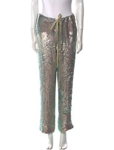 Pre-owned Rosie Assoulin Sequin Straight Leg Pants In Green