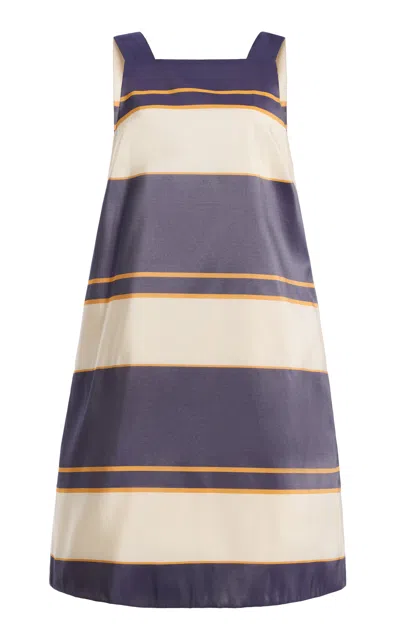 Rosie Assoulin Shoulder Crop Top Silk Mini Dress In Blue