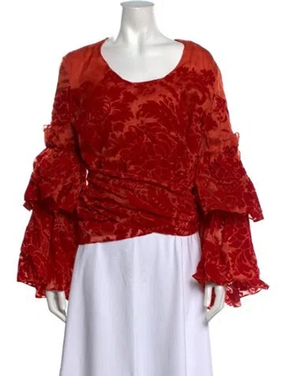Pre-owned Rosie Assoulin Silk Floral Print Blouse In Red