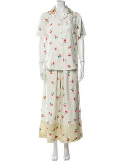Pre-owned Rosie Assoulin Silk Floral Print Pant Set In Neutrals