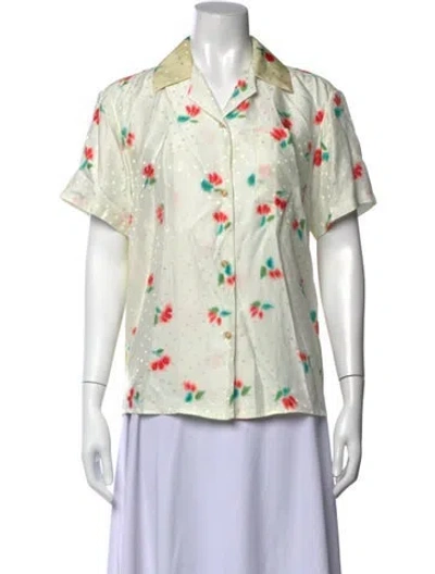 Pre-owned Rosie Assoulin Silk Floral Print Top In Green