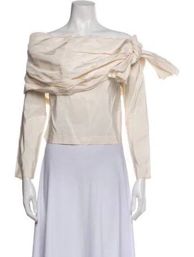 Pre-owned Rosie Assoulin Silk Off-the-shoulder Top In Neutrals