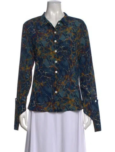 Pre-owned Rosie Assoulin Silk Printed Blouse In Blue