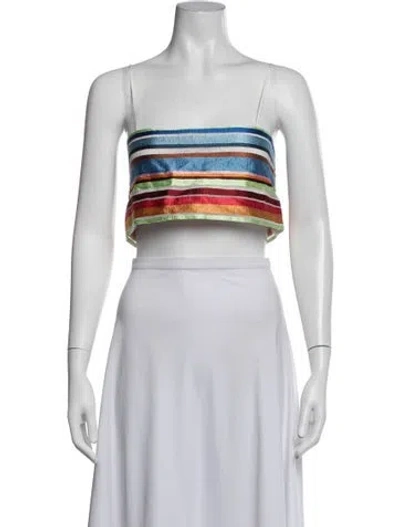 Pre-owned Rosie Assoulin Silk Striped Crop Top In White