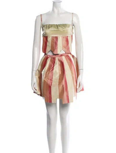 Pre-owned Rosie Assoulin Silk Striped Skirt Set In Red