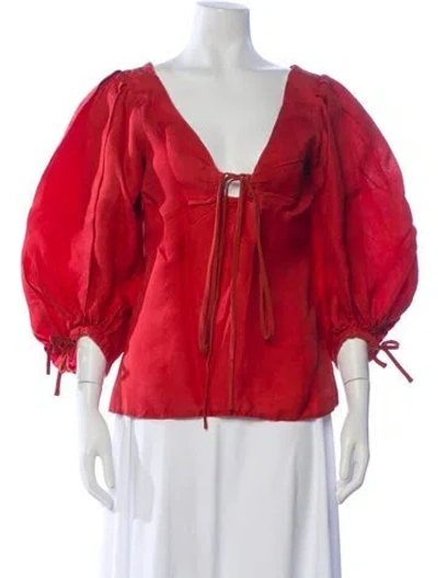 Pre-owned Rosie Assoulin Silk V-neck Blouse In Orange