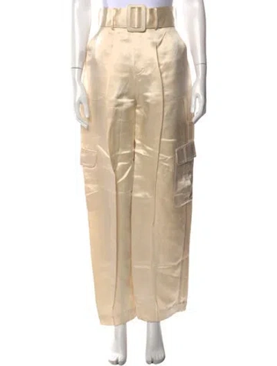 Pre-owned Rosie Assoulin Silk Wide Leg Pants In Neutrals