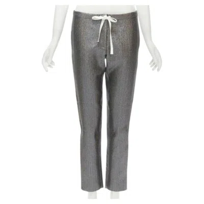 Pre-owned Rosie Assoulin Silver Iridescent Glitter Metallic Silk Tapered Cropped Pants Xs