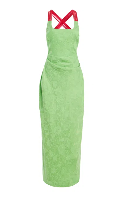 Rosie Assoulin Spaghetti Straps Jacquard Midi Dress In Green