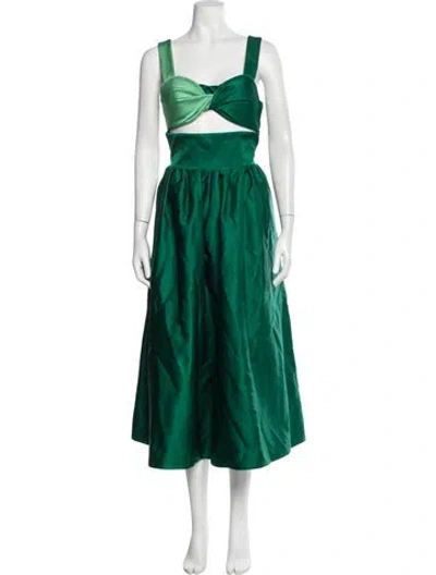 Pre-owned Rosie Assoulin Square Neckline Midi Length Dress In Green