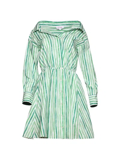 Rosie Assoulin Stripe-pattern Off-shoulder Dress In Green