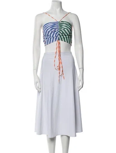 Pre-owned Rosie Assoulin Striped Asymmetrical Crop Top In White