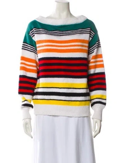 Pre-owned Rosie Assoulin Striped Bateau Neckline Sweater In White