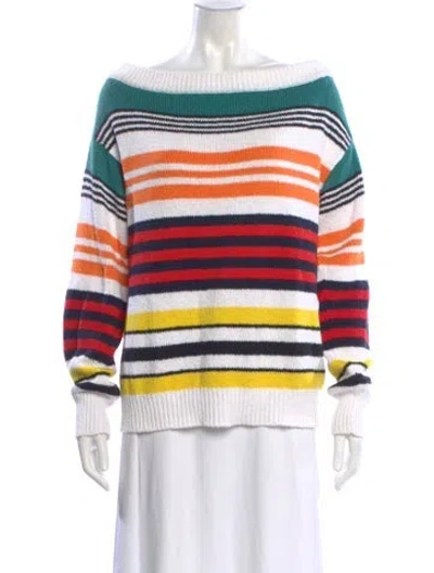 Pre-owned Rosie Assoulin Striped Bateau Neckline Sweater In White