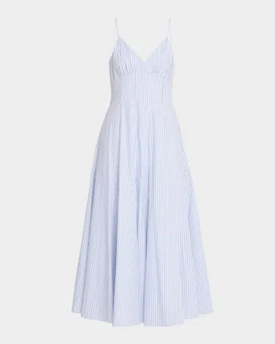 Rosie Assoulin Striped Cotton Poplin Cami Maxi Dress In Blue