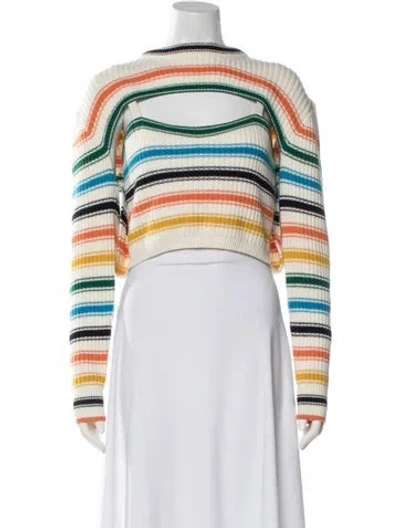 Pre-owned Rosie Assoulin Striped Crew Neck Crop Top In Neutral