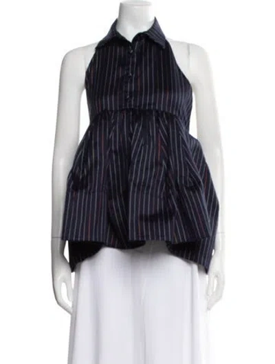 Pre-owned Rosie Assoulin Striped Halterneck Top In Blue