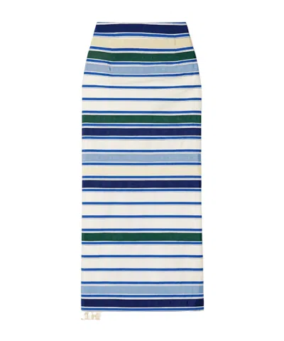 Rosie Assoulin Striped Herringbone Cotton-blend Midi Skirt In Blue