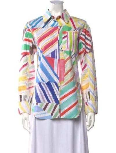 Pre-owned Rosie Assoulin Striped Long Sleeve Button-up Top In White