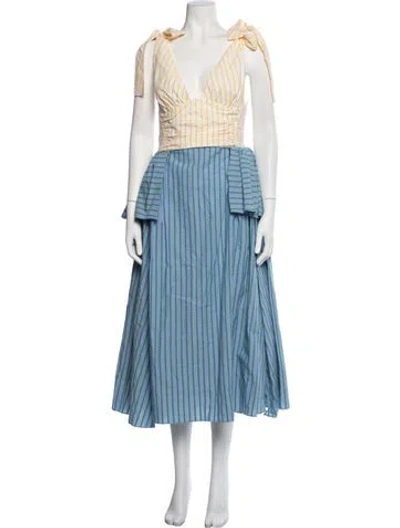 Pre-owned Rosie Assoulin Striped Midi Length Dress In Blue