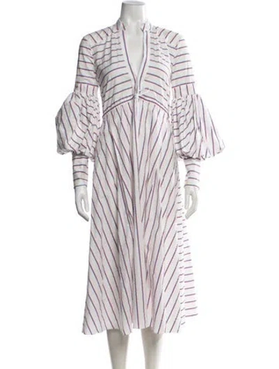 Pre-owned Rosie Assoulin Striped Midi Length Dress In White