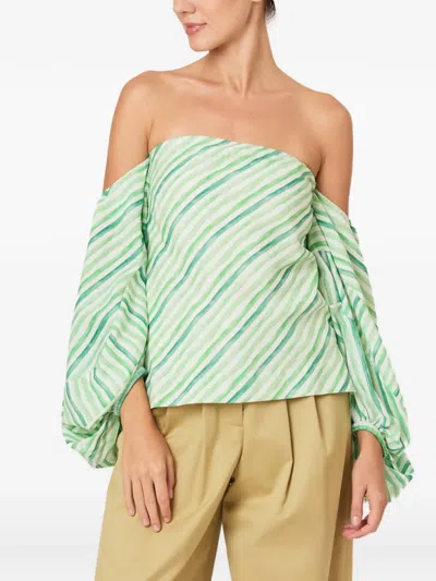 Rosie Assoulin Striped Off-shoulder Top In Green