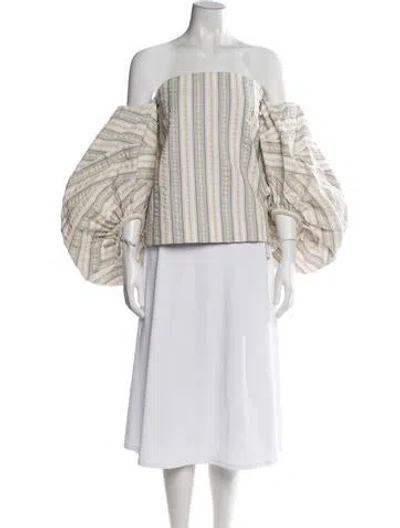 Pre-owned Rosie Assoulin Striped Off-the-shoulder Top In Neutral