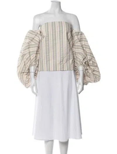Pre-owned Rosie Assoulin Striped Off-the-shoulder Top W/ Tags In Neutrals