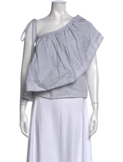 Pre-owned Rosie Assoulin Striped One-shoulder Top In White