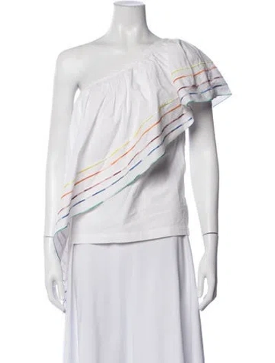 Pre-owned Rosie Assoulin Striped One-shoulder Top In White