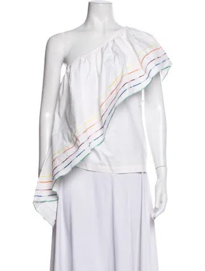 Pre-owned Rosie Assoulin Striped One-shoulder Top In White