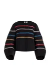 Rosie Assoulin Striped Raffia Cotton Top In Black