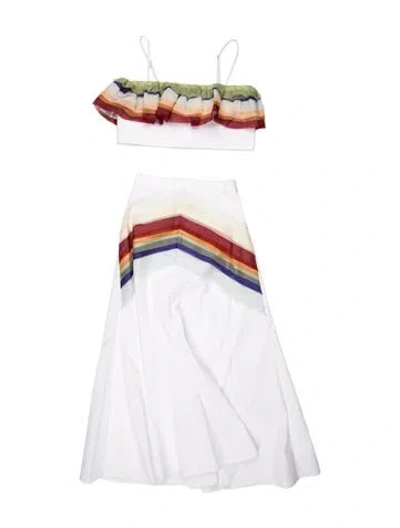 Pre-owned Rosie Assoulin Striped Ruffle Embellishment Skirt Set W/ Tags In White