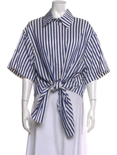 Pre-owned Rosie Assoulin Striped Short Sleeve Top W/ Tags In White